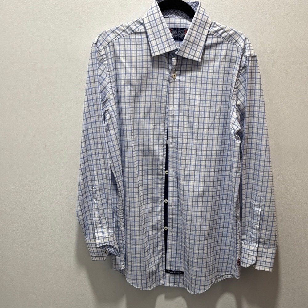 English Laundry White and Blue Plaid Shirt